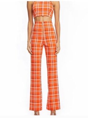 I.AM.GIA Orange Plaid Boot Cut Pants & Halter Tie Up Top